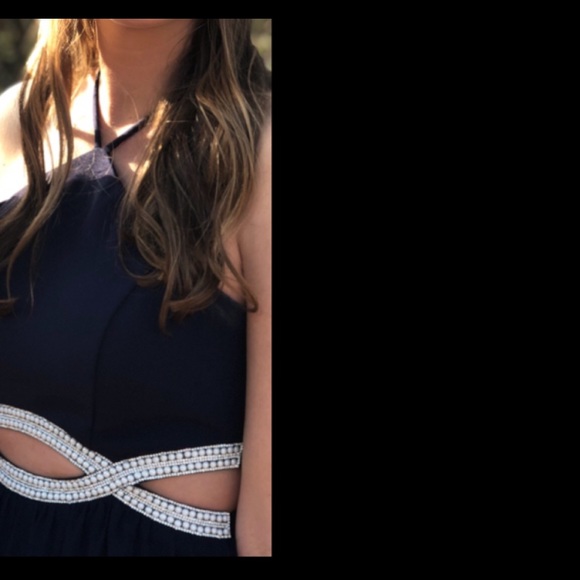 Pearl cutout Navy Blue Prom Dress- David’s Bridal - Picture 8 of 8
